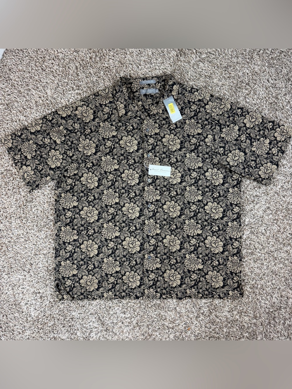 NWT Daniel Cremieux Signature Collection Mens XXL Tan Black Floral Button Up